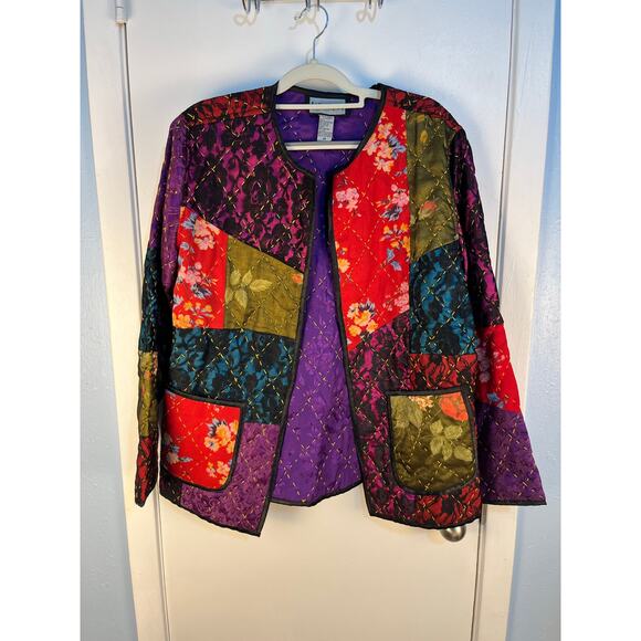 Indigo Moon Quilted Jacket Medium Patchwork Satin Lace Embroidered Whimsigoth - Picture 1 of 7